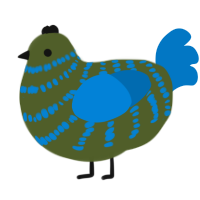 Marsh, a olive and sapphire chicken with a bar pattern