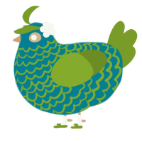 lilypad, a sea and chartreuse chicken with a lace pattern