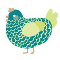 sea legs, a teal and lemon chicken with a lace pattern