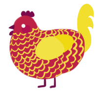 Golden Apple, a crimson and yellow chicken with a lace pattern