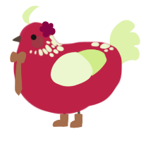 Appy, a crimson and apple chicken with a neck-speckle pattern