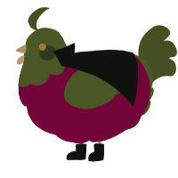 Jasmine, a maroon and olive chicken with a head pattern