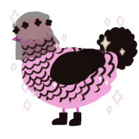 Scene queen, a lavender and black chicken with a lace pattern