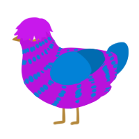A amethyst and sapphire chicken with a bar pattern