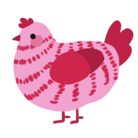 Cupid, a pink and crimson chicken with a bar pattern