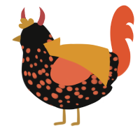 Pumpkin Spice Latte, a black and vermilion chicken with a speckle pattern