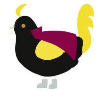 The Emperor, a black and yellow chicken