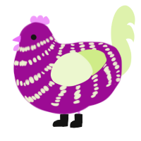 A plum and apple chicken with a bar pattern