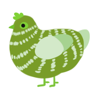 A chartreuse and gluppy chicken with a bar pattern