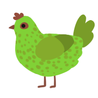 A grass and chartreuse chicken with a speckle pattern