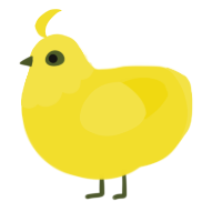 A yellow chicken with a head pattern