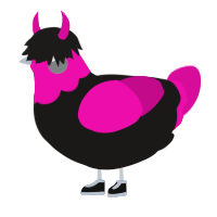 Hot Pink Emo, a sable and fuchsia chicken with a head pattern