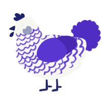 A white and indigo chicken with a lace pattern
