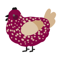 A maroon and beige chicken with a speckle pattern