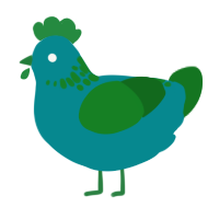 pond algae, a teal and leaf chicken with a neck-speckle pattern