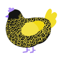 A black and yellow chicken with a double-lace pattern