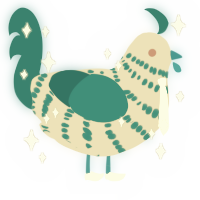 Byzantium, a beige and teal chicken with a bar pattern