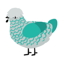 A silver and turquoise chicken with a lace pattern