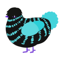 Void, a black and aqua chicken with a bar pattern