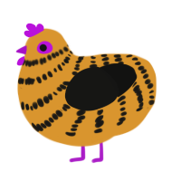 A orange and black chicken with a bar pattern