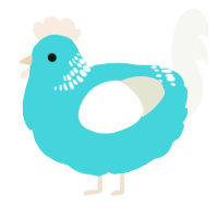 A aqua and white chicken with a neck-band pattern