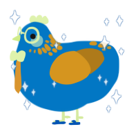 Crumble, a sapphire and ochre chicken with a neck-speckle pattern