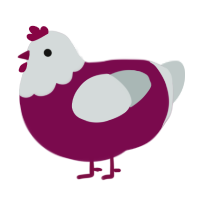 A wine and silver chicken with a head pattern