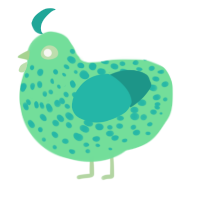 A spring and turquoise chicken with a speckle pattern