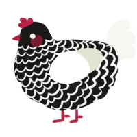A sable and white chicken with a lace pattern