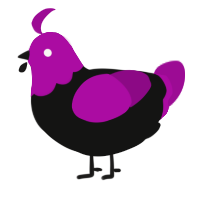 Goth Barbie, a black and plum chicken with a head pattern