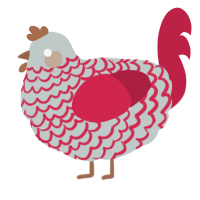 A silver and crimson chicken with a lace pattern