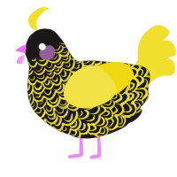 A sable and yellow chicken with a double-lace pattern