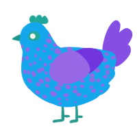 A sky and blurple chicken with a speckle pattern