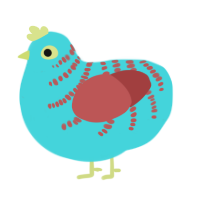 (unnamed), a aqua and red chicken with a half-bar pattern
