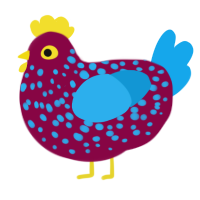 A maroon and sky chicken with a speckle pattern