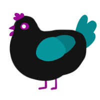 A black and teal chicken