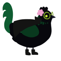 A white and pink chicken with a neck-speckle pattern