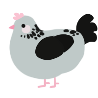 A silver and black chicken with a neck-speckle pattern