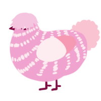 A pink and rose chicken with a bar pattern