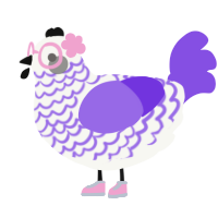 A white and blurple chicken with a lace pattern