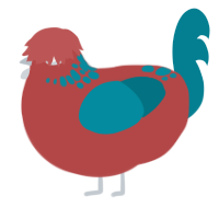 A red and sea chicken with a neck-speckle pattern