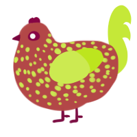 A red and lime chicken with a speckle pattern