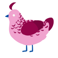 Phil, a pink and maroon chicken with a half-lace pattern