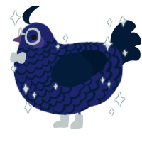 MJ, a navy and tumblr chicken with a lace pattern