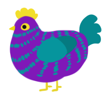 Evolet, a violet and teal chicken with a bar pattern
