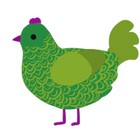 A viridian and chartreuse chicken with a double-lace pattern