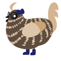Tawnie, a bark and beige chicken with a bar pattern