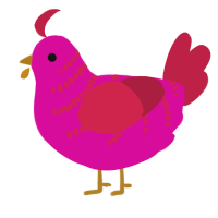 A fuchsia and crimson chicken with a half-bar pattern