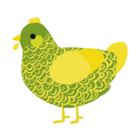 A chartreuse and yellow chicken with a double-lace pattern