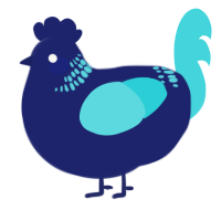 A navy and aqua chicken with a neck-band pattern